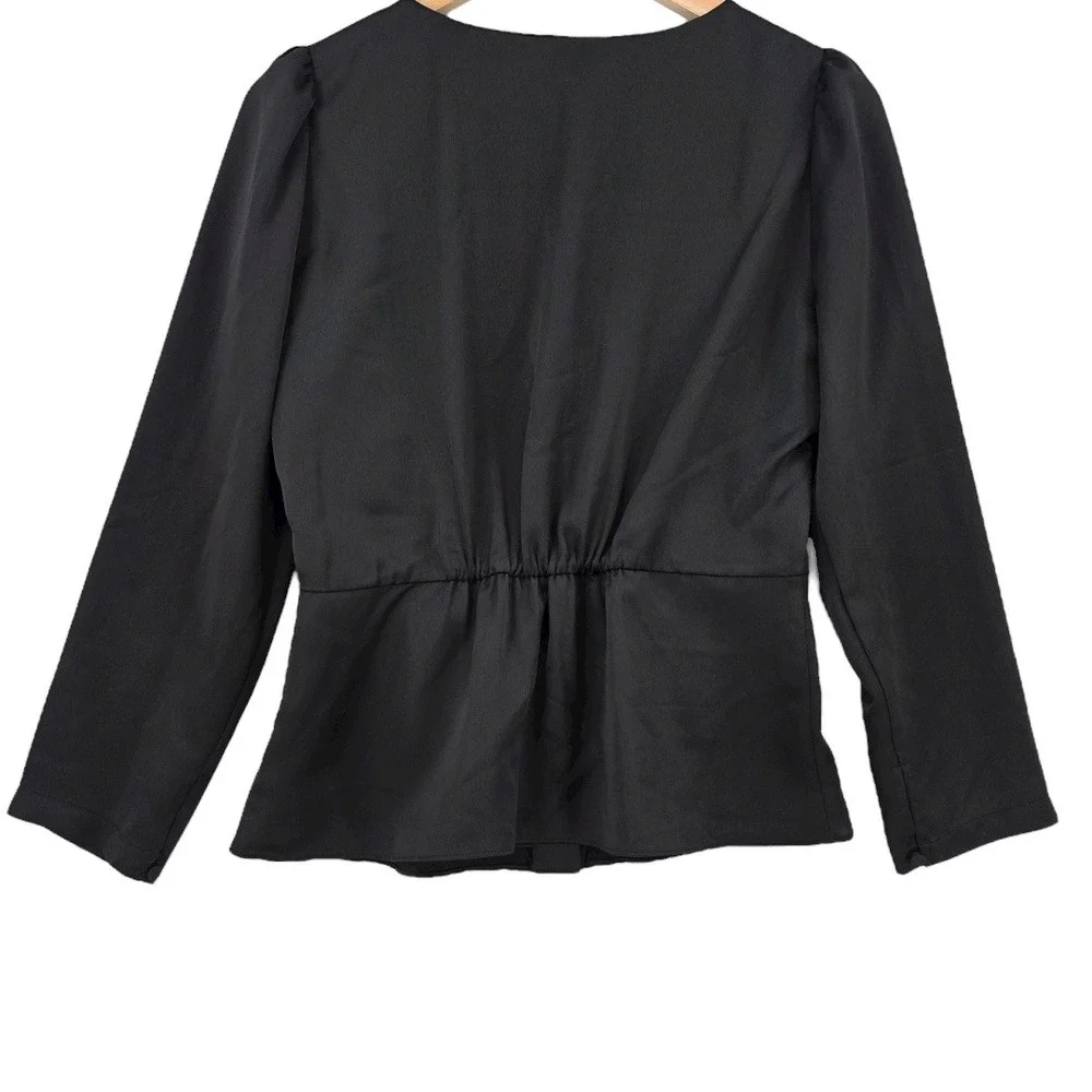 J. Crew‎ Womens 4 Black Satin Button Front Blouse